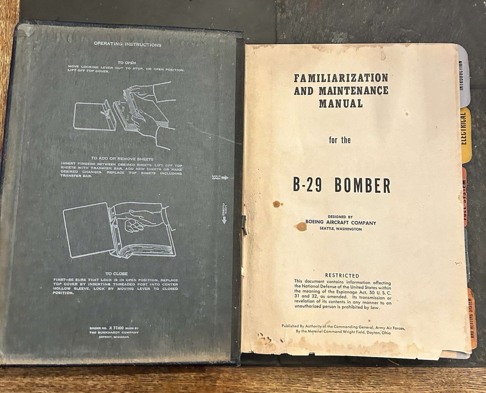 1944 WWII B-29 Familiarization And Maintenance Manual A.A.F. Publications 1944 WWII B-29 Familiarization And Maintenance Manual A.A.F. Publications