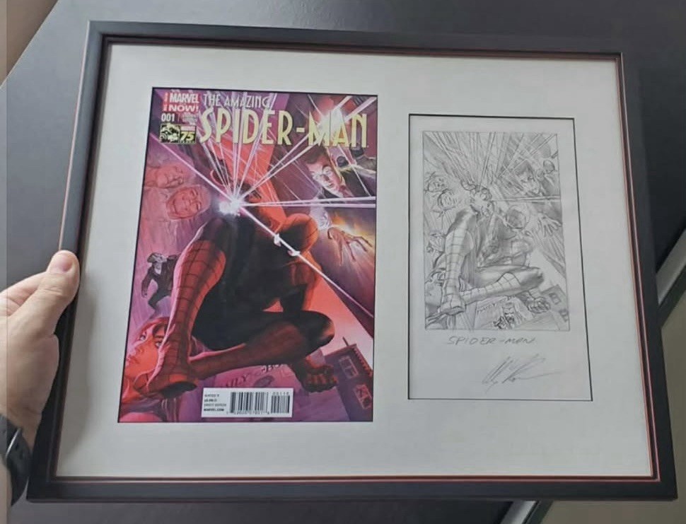 Alex Ross Spider-Man #1 75th Anniversary Pencils Cover Framed with Cover Print Alex Ross Spider-Man #1 75th Anniversary Pencils Cover Framed with Cover Print