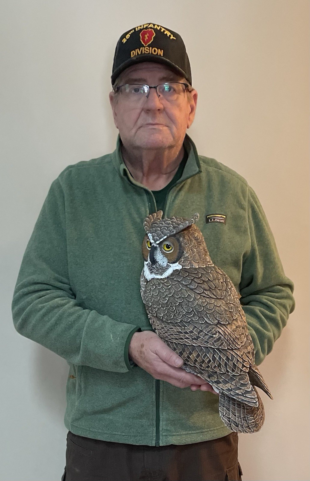 Great Horned Owl Wood Carving Life Size Hand Carved by a Veteran