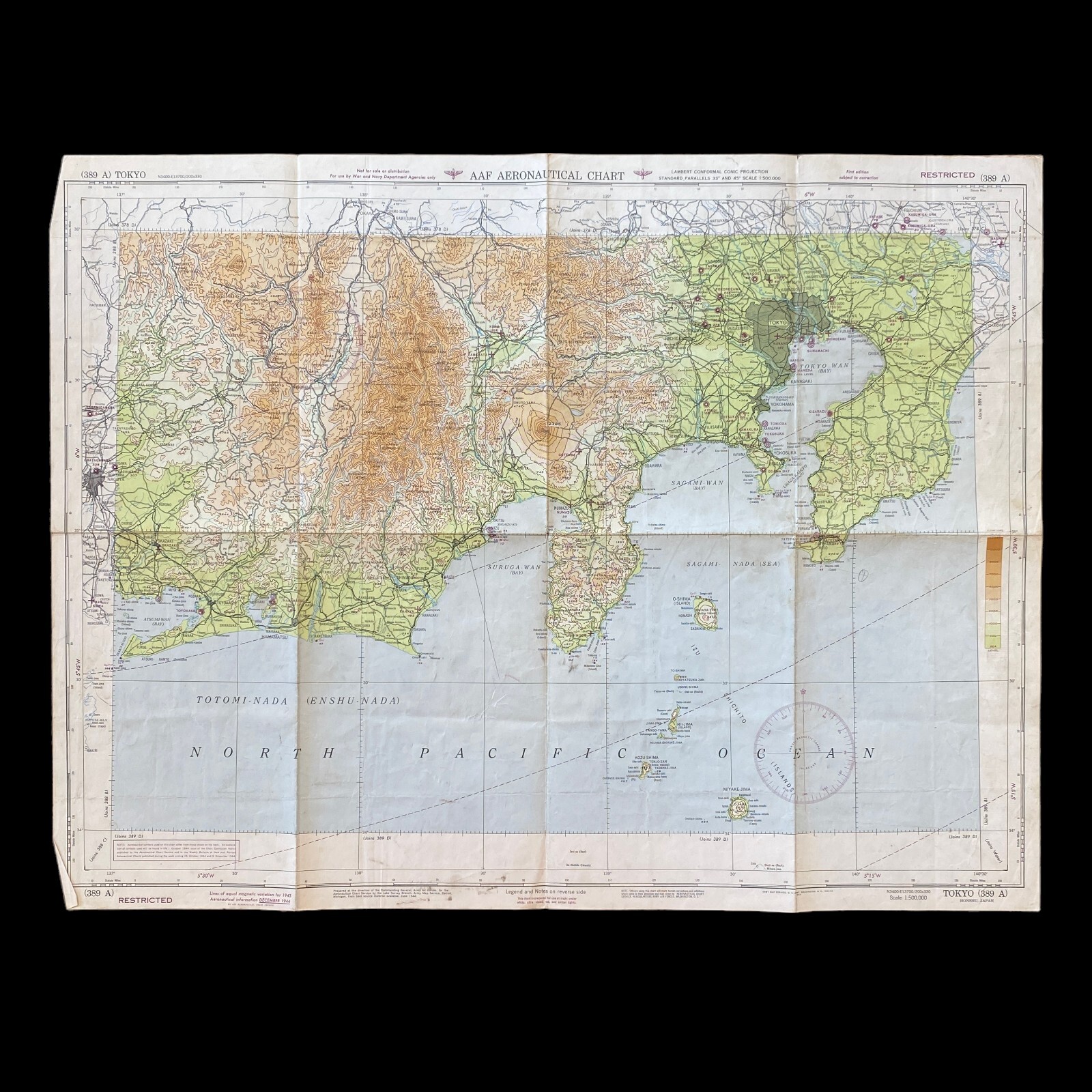 RARE 1944 WWII B-29 Superfortress Army Air Force Air Mission Map Tokyo Missions