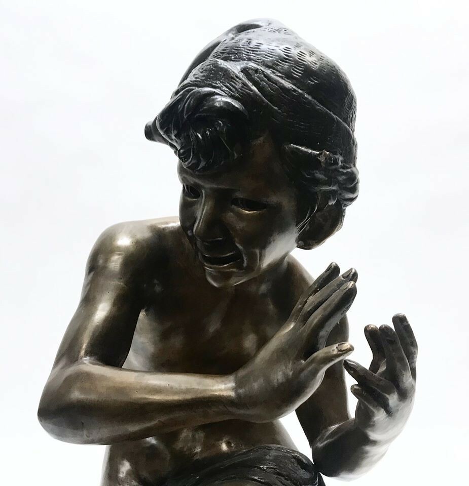 Emil Epple German Artist 1877- 1948 Bronze Nude Young Man With Shell Emil Epple German Artist 1877- 1948 Bronze Nude Young Man With Shell