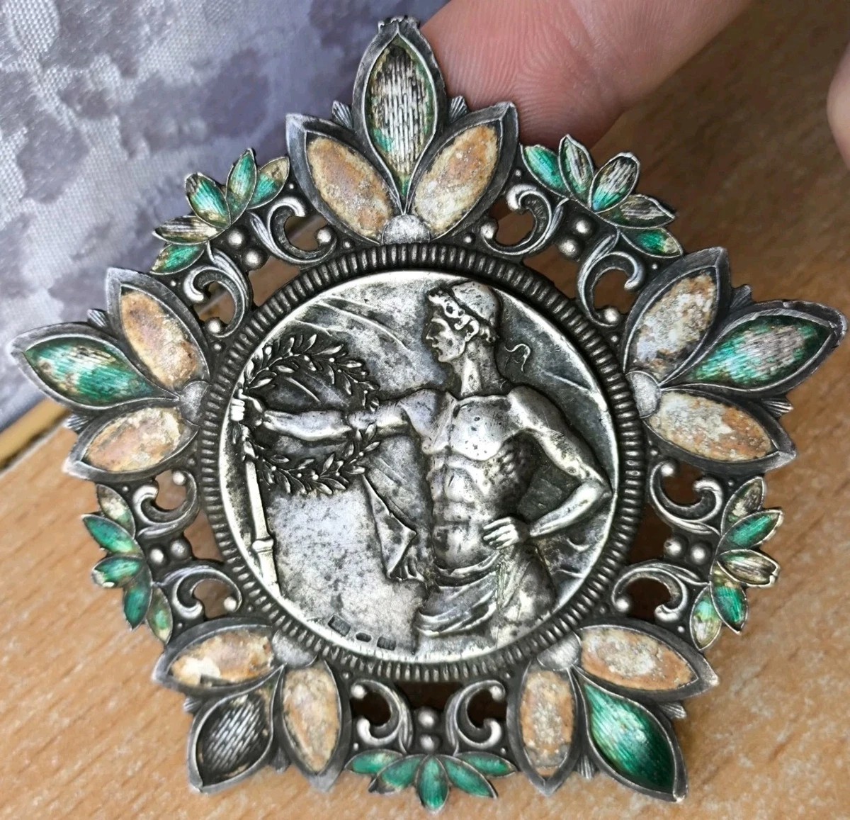RARE Vintag Table Medal klubmeister i.erlaaer 1928 wagner Silver Antique Enamel