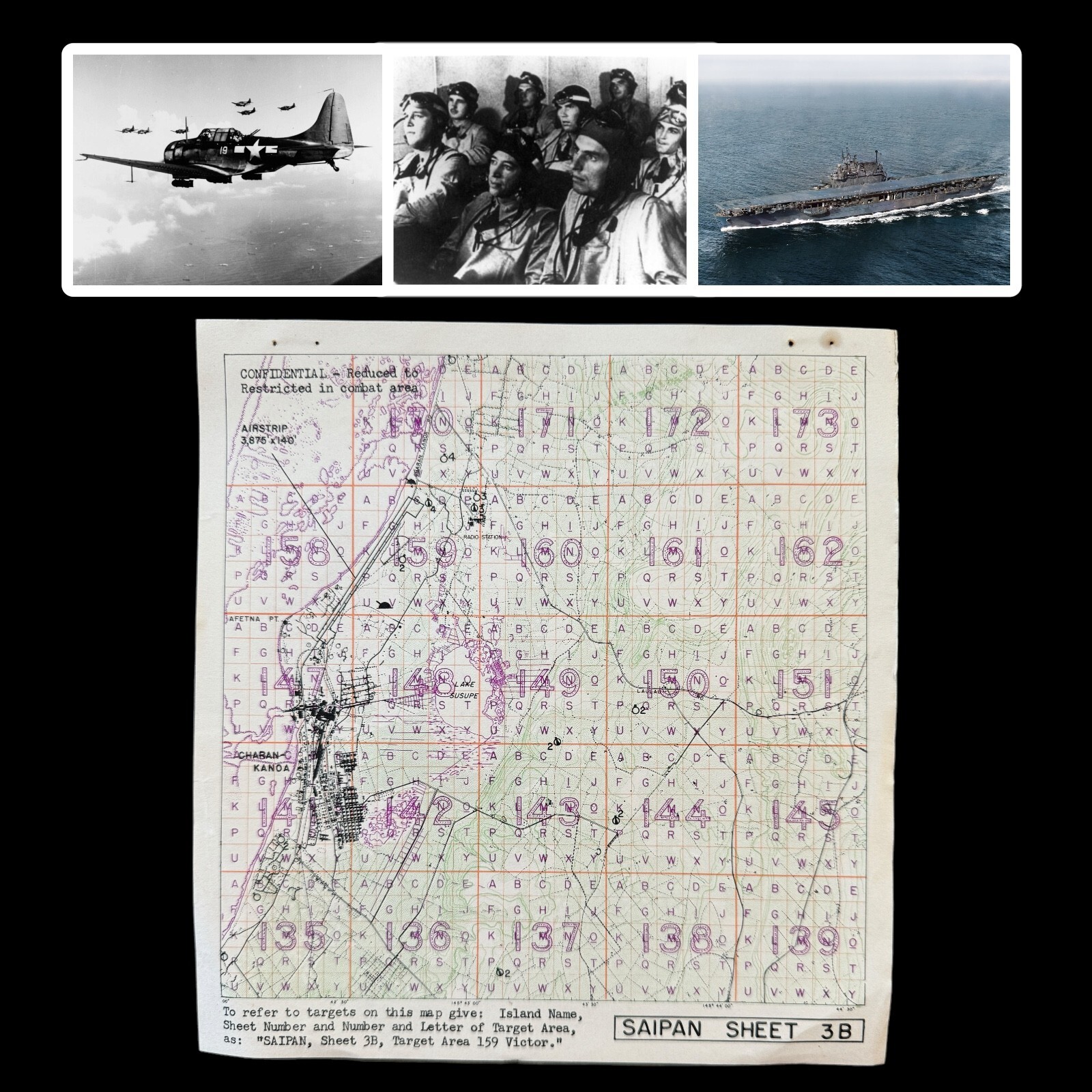 RARE WWII D-Day Saipan Lt. Moore USS Enterprise Afetna & Charan Beach Target Map RARE WWII D-Day Saipan Lt. Moore USS Enterprise Afetna & Charan Beach Target Map