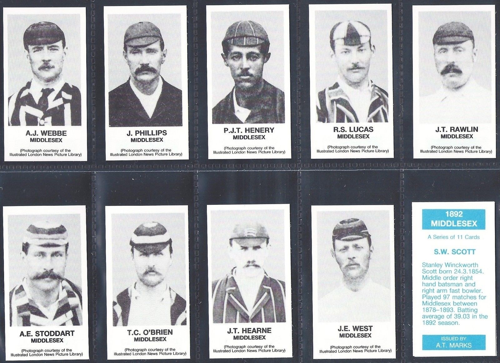 **BULK BUY 100 SETS** MARKS (A.T.)- 1892 MIDDLESEX CRICKET (100x 11 CARDS)