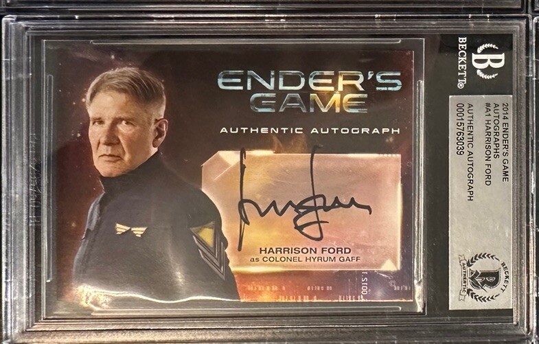 Harrison Ford as Hyrum Gaff ENDER'S GAME Autograph Card BGS Slabbed Authentic Harrison Ford as Hyrum Gaff ENDER'S GAME Autograph Card BGS Slabbed Authentic