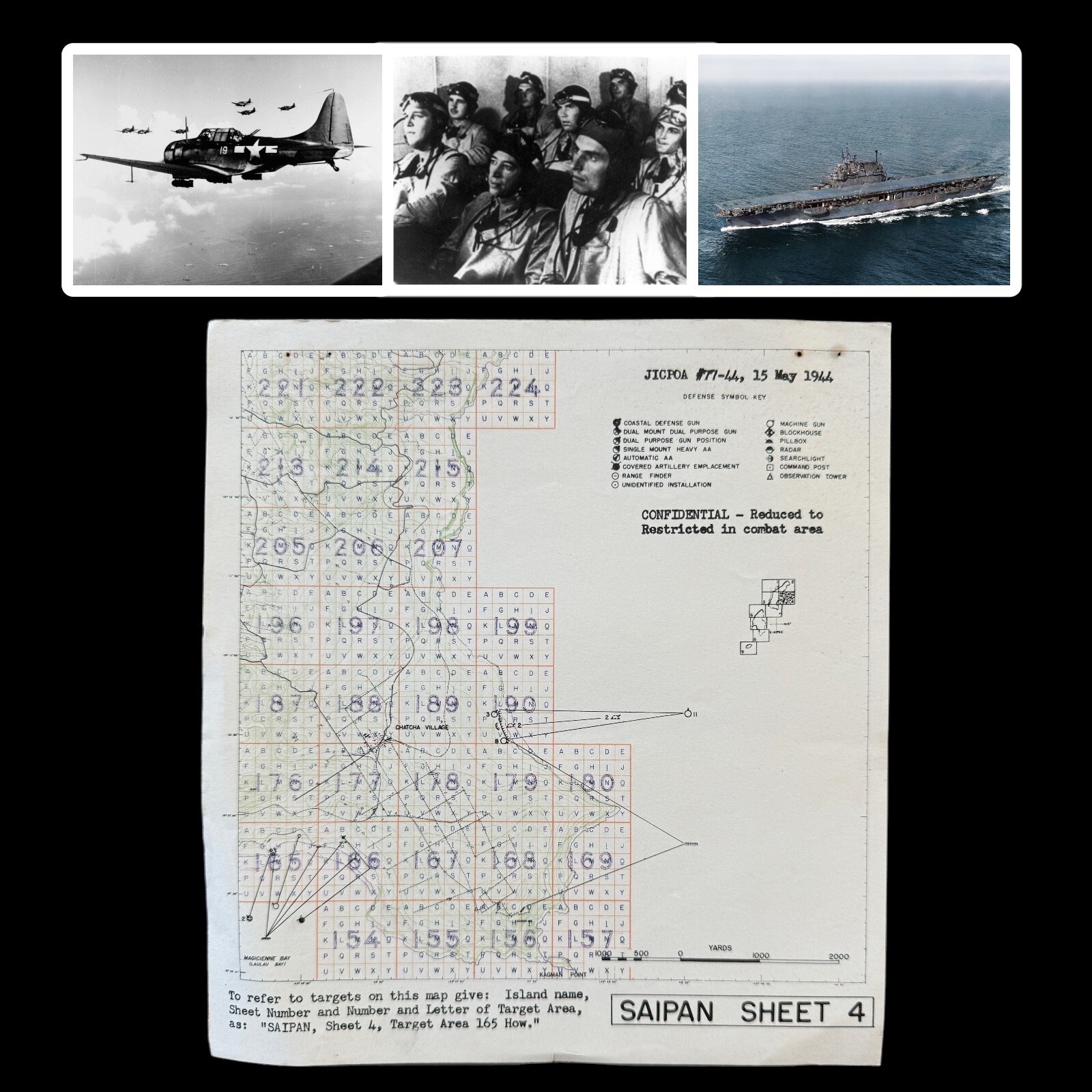 RARE WWII D-Day Saipan Lt. Moore USS Enterprise Chacha & Mt. Kagman Target Map RARE WWII D-Day Saipan Lt. Moore USS Enterprise Chacha & Mt. Kagman Target Map