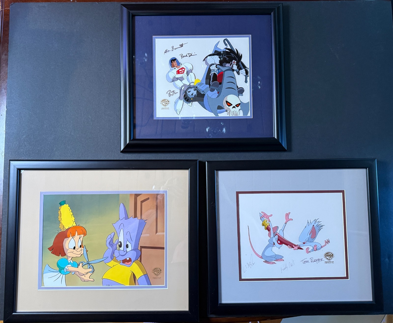 Warner Bros 90s Animation Cel LOT 3 Superman TAS Pinky Brain Tiny Toons 6 SIGS Warner Bros 90s Animation Cel LOT 3 Superman TAS Pinky Brain Tiny Toons 6 SIGS