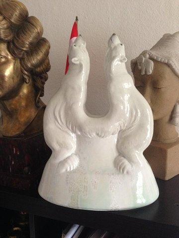 Royal Copenhagen Art Nouveau Crystalline Vase with two Polar Bears by Valdemar
