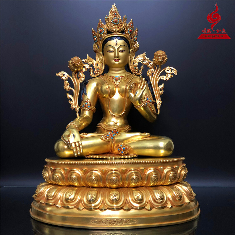20'' Tibet White Tara Buddha Bronze Statue