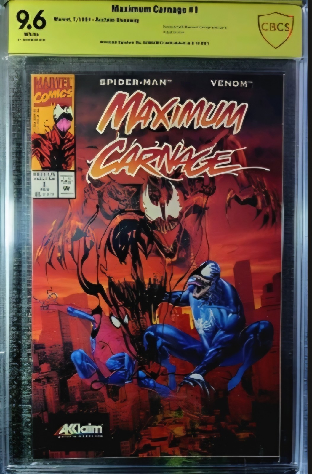 Marvel Comics Maximum Carnage #1 ( Acclaim Promo) CBCS 9.6 signed and sketched. Marvel Comics Maximum Carnage #1 ( Acclaim Promo) CBCS 9.6 signed and sketched.