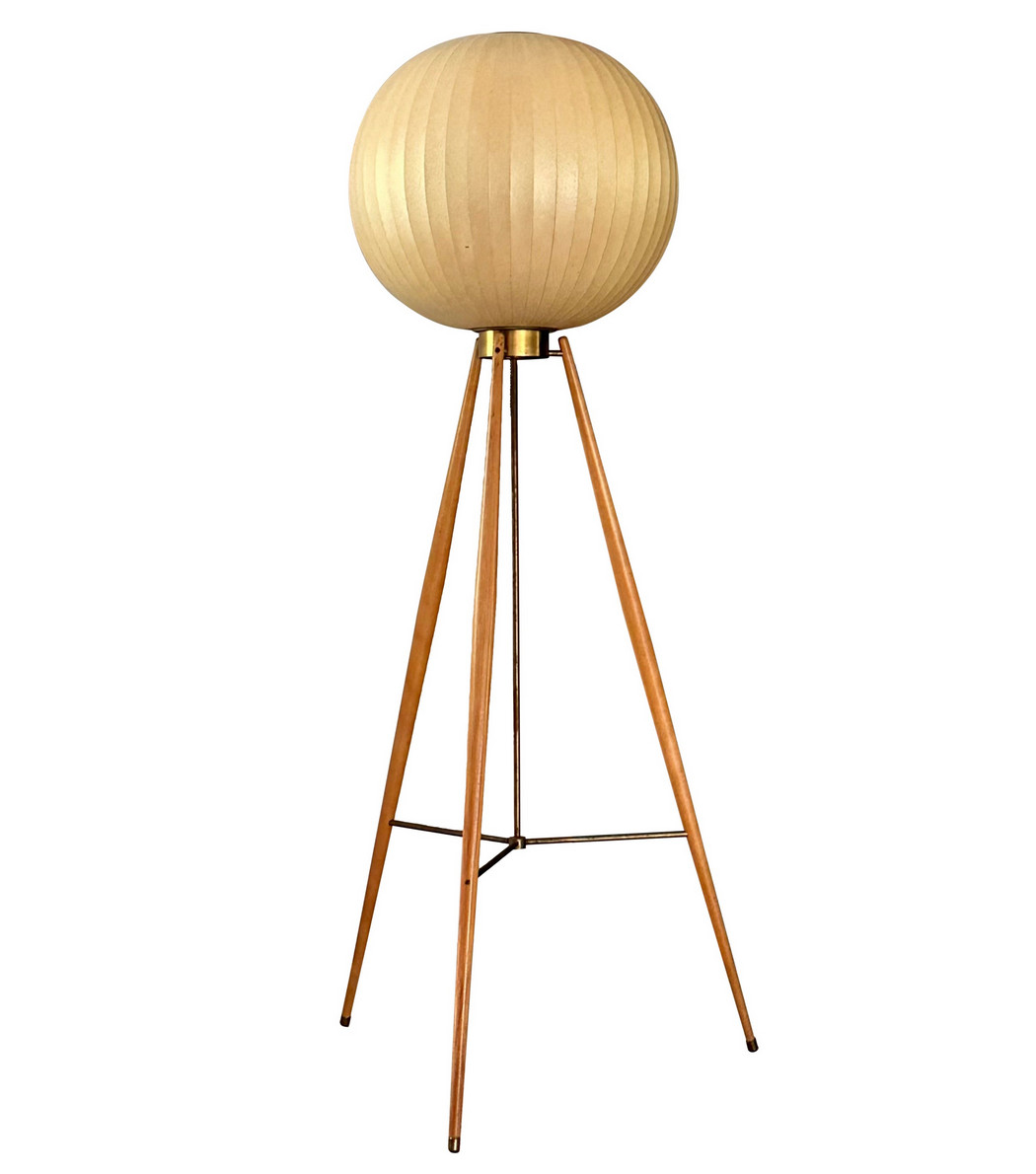 Rare George Nelson Original Tripod Round Bubble Floor Lamp Howard Miller 1950s Rare George Nelson Original Tripod Round Bubble Floor Lamp Howard Miller 1950s