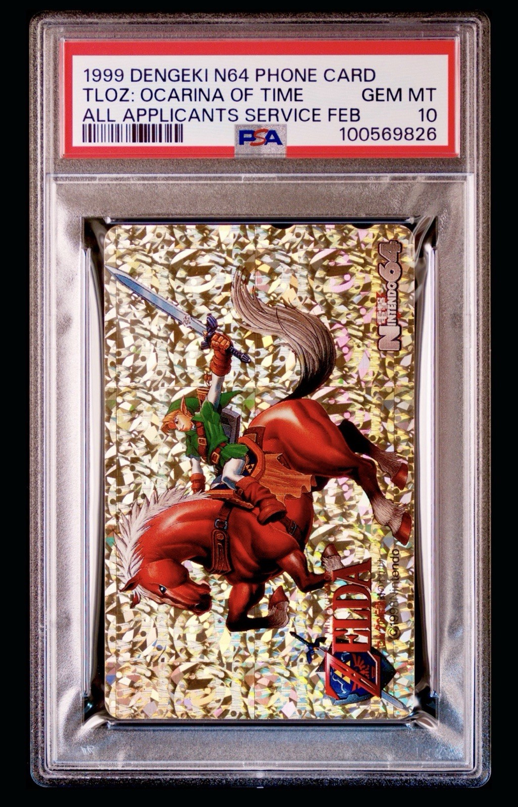 Pokémon 1999 Legend Of Zelda Ocarina Of Time N64 Phone Card PSA 10 GOLD HOLO Pokémon 1999 Legend Of Zelda Ocarina Of Time N64 Phone Card PSA 10 GOLD HOLO