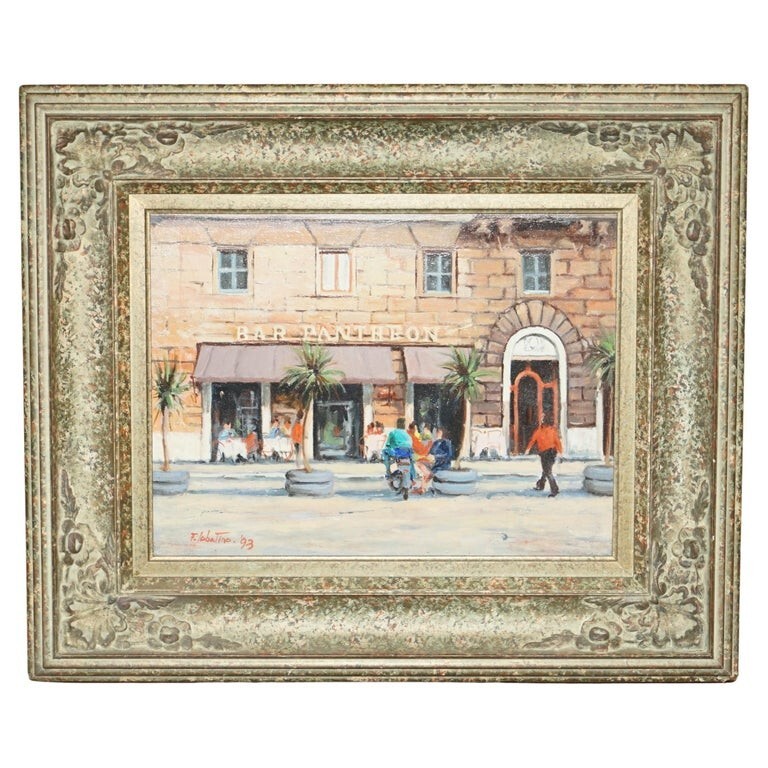 F.LABATINO SIGNED BAR PANTHEON PIZZA DELLA ROTONDA OIL PAINTING IN LOVELY FRAME F.LABATINO SIGNED BAR PANTHEON PIZZA DELLA ROTONDA OIL PAINTING IN LOVELY FRAME