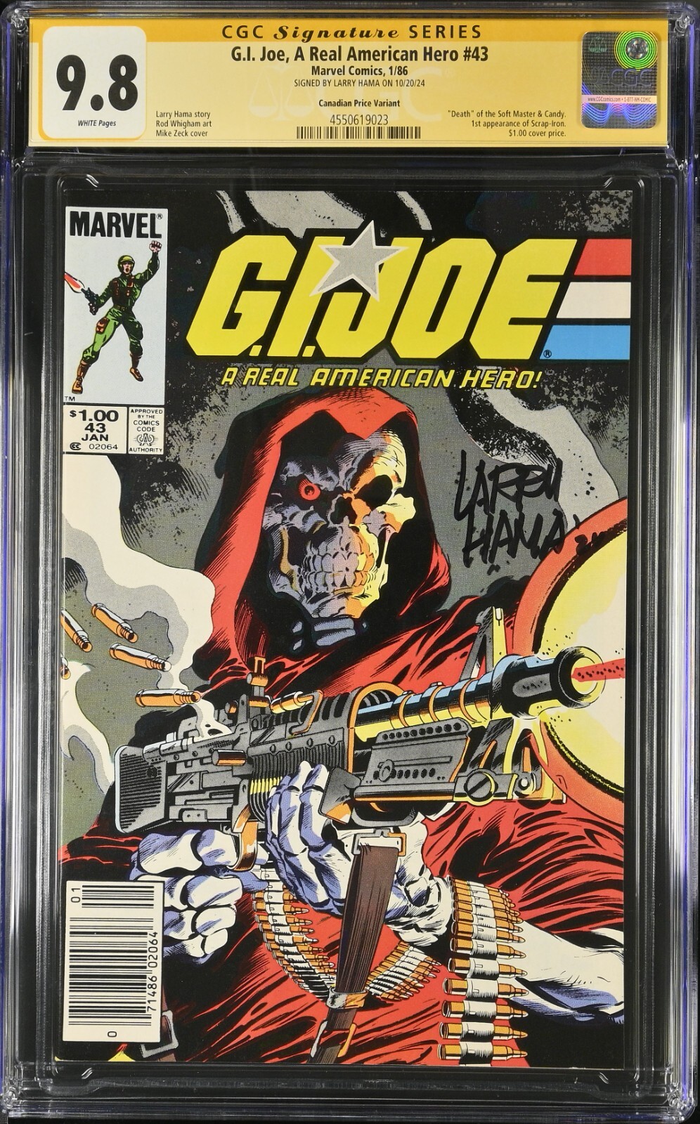 G.I. Joe 1986 #43 (CGC 9.8) Signed Larry Hama * Canadian Price Variant *Census=1 G.I. Joe 1986 #43 (CGC 9.8) Signed Larry Hama * Canadian Price Variant *Census=1