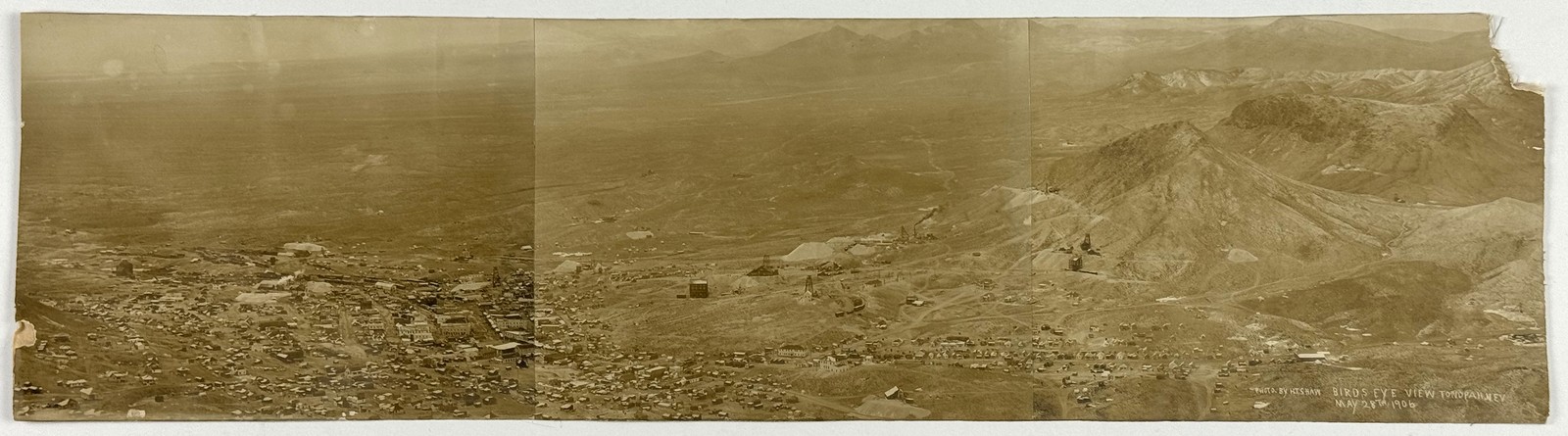 1906 Three-Part Birdseye View Panoramic Photo Gold Rush Town Tonopah, Nevada