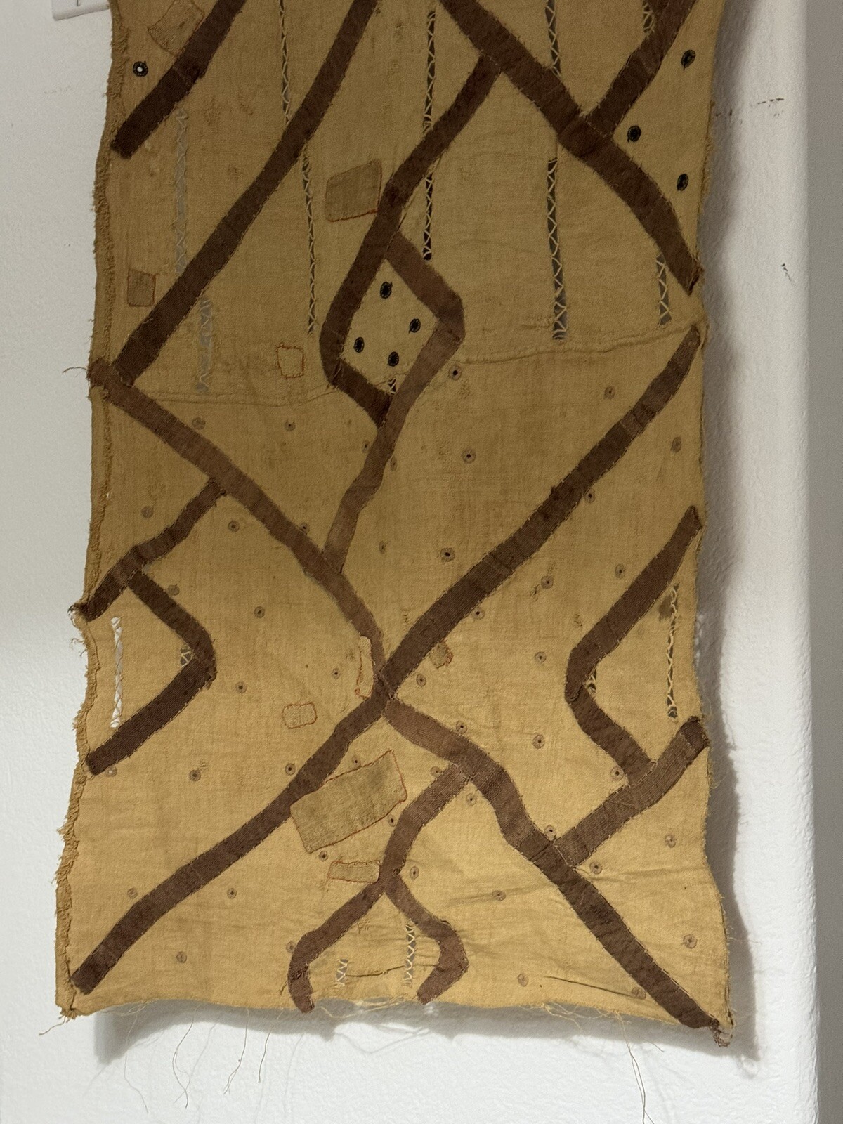 Antique Kuba Cloth African Congo Raffia Textile Tribal Art - Brown 23” x 192” Antique Kuba Cloth African Congo Raffia Textile Tribal Art - Brown 23” x 192”