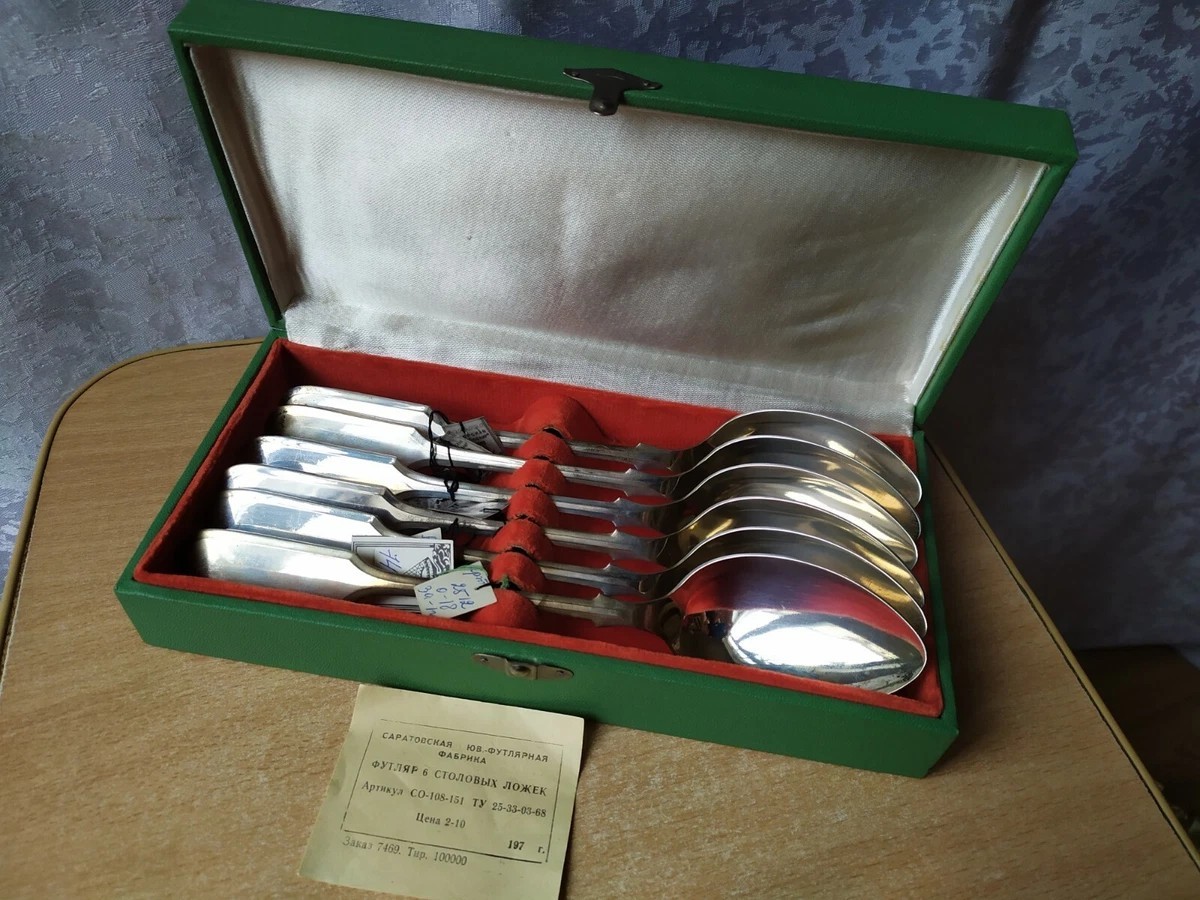 Set 6 TEA SPOONS Silver USSR Soviet star stamp last century Antique Vintage 875