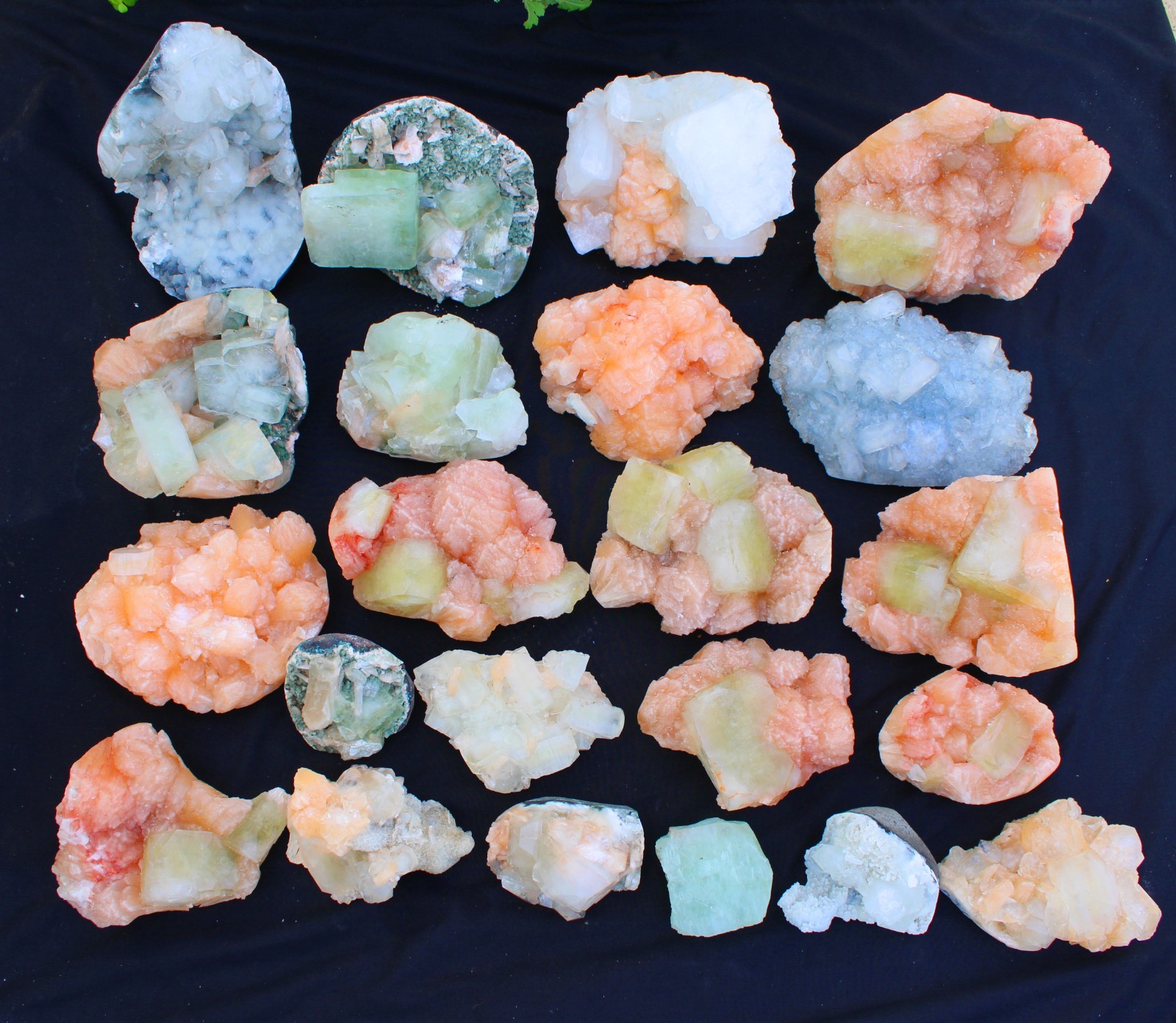 MIX LOT OF GREEN APOPHYLLITE , STILBITE , CORAL ( 22 NOS ) MINERALS SPECIMEN MIX LOT OF GREEN APOPHYLLITE , STILBITE , CORAL ( 22 NOS ) MINERALS SPECIMEN