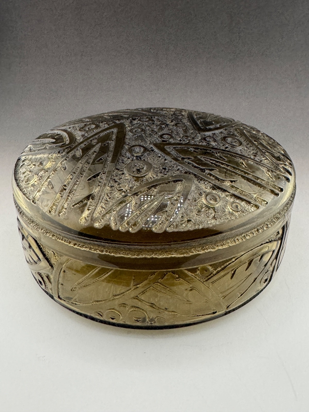 Nancy Daum France Double Signed Lidded Glass Palm Trinket Box 6 Nancy Daum France Double Signed Lidded Glass Palm Trinket Box 6