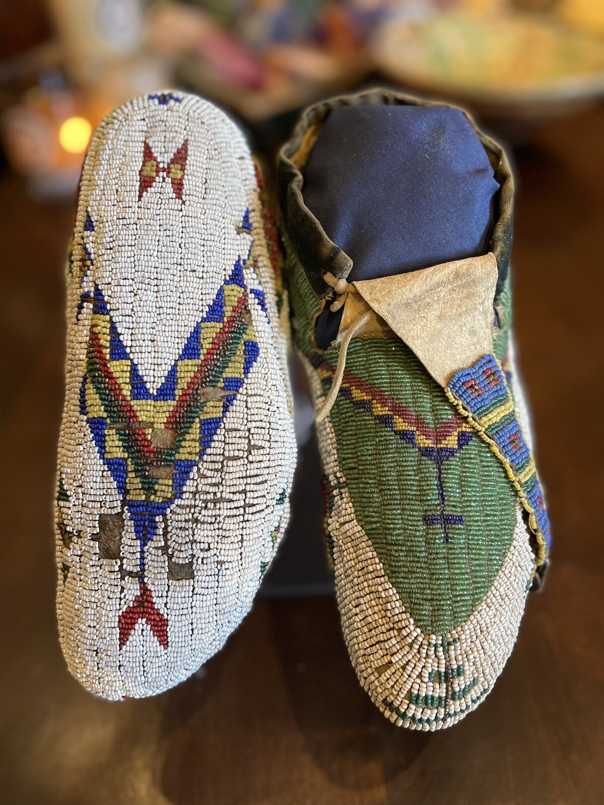 Antique Lakota Moccasins with Beaded Tops and Bottoms Circa 1870's-1880's