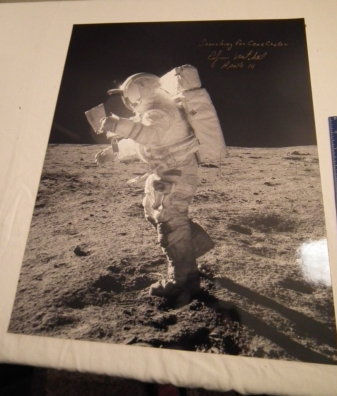 ***ED MITCHELL AUTOGRAPHED 16*20 SEARCHING FOR CONE CRATER.  