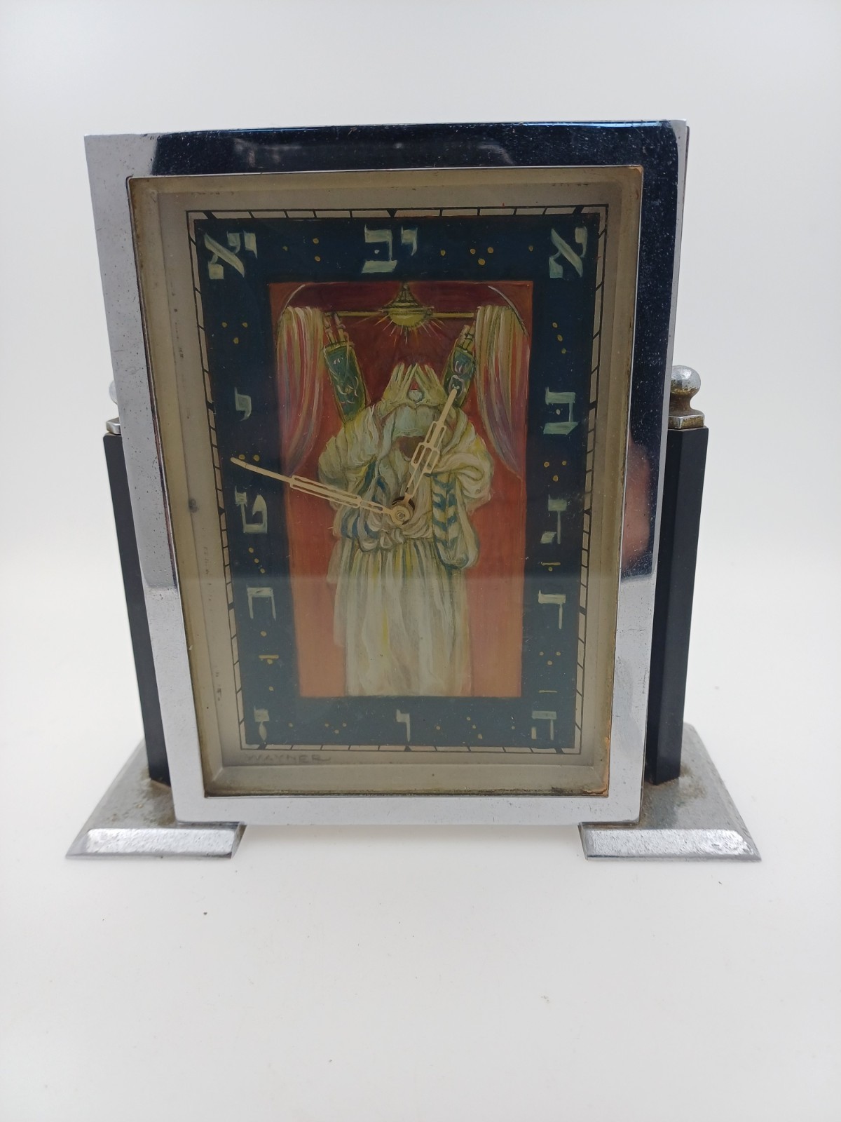 Very Rare Clock Painted by Mark Wayner London Judaica Clock Circa 1930s Very Rare Clock Painted by Mark Wayner London Judaica Clock Circa 1930s