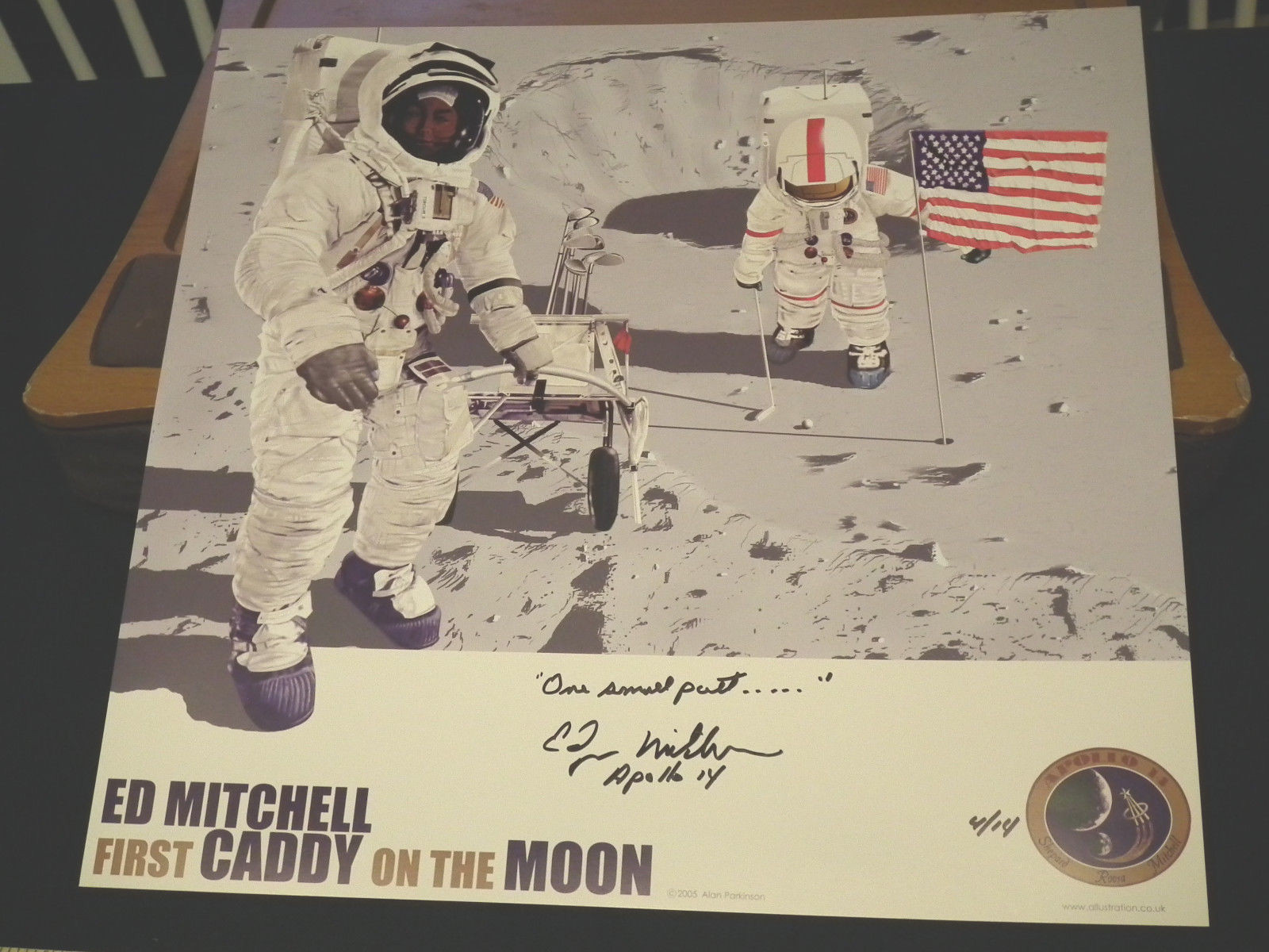 ***ED MITCHELL AUTOGRAPHED GOLFING ON THE MOON SPACE ART HUGE COLLECTION 