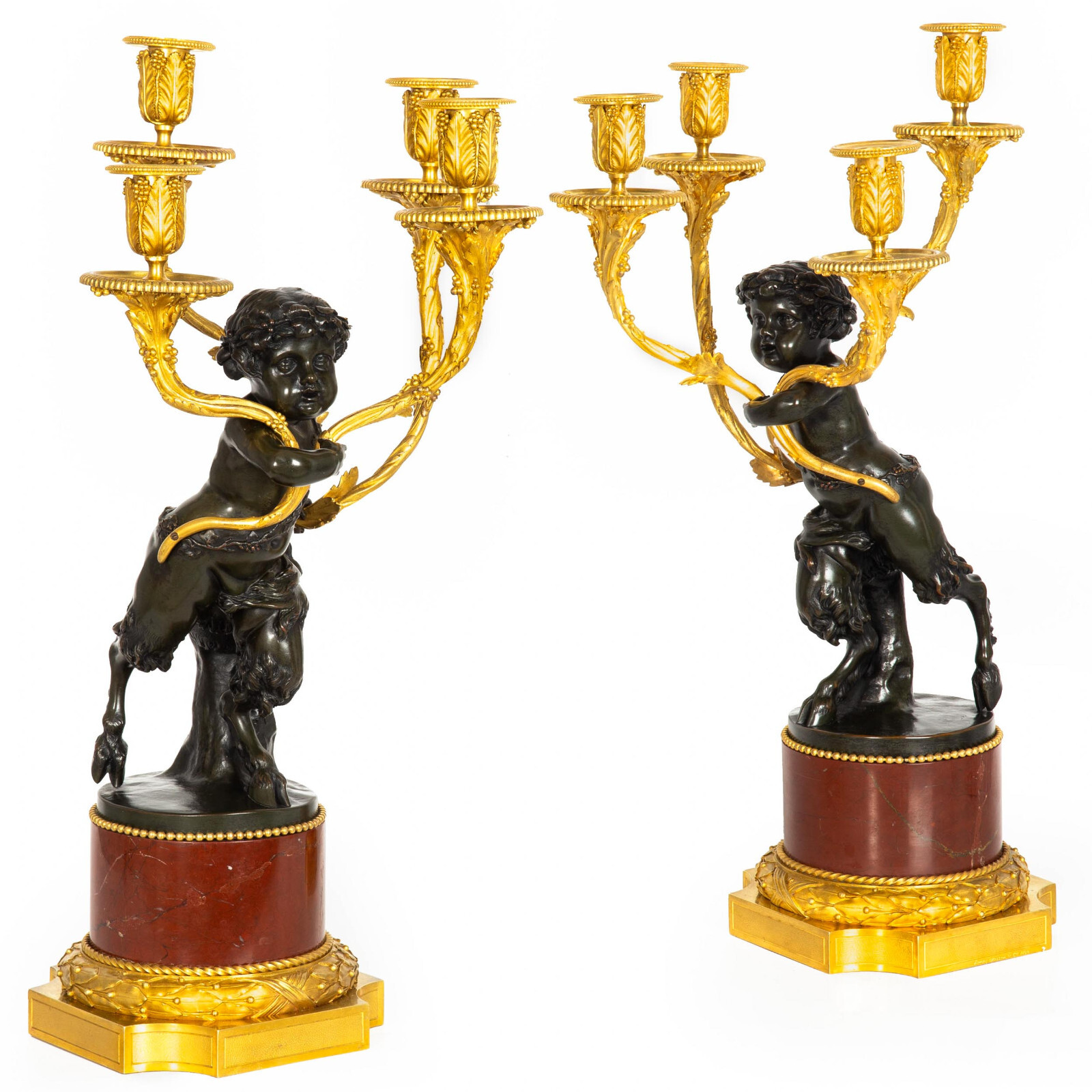 Fine Pair of Henry Dasson Four-Light Candelabra after Clodion circa 1895 Fine Pair of Henry Dasson Four-Light Candelabra after Clodion circa 1895