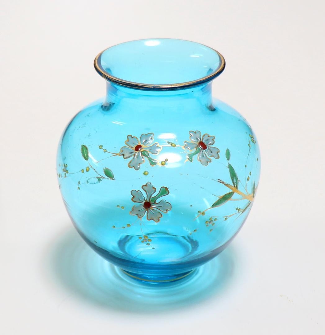 Baccarat 19th Century Blue Gold Enamel Japonisme Vase Antique France