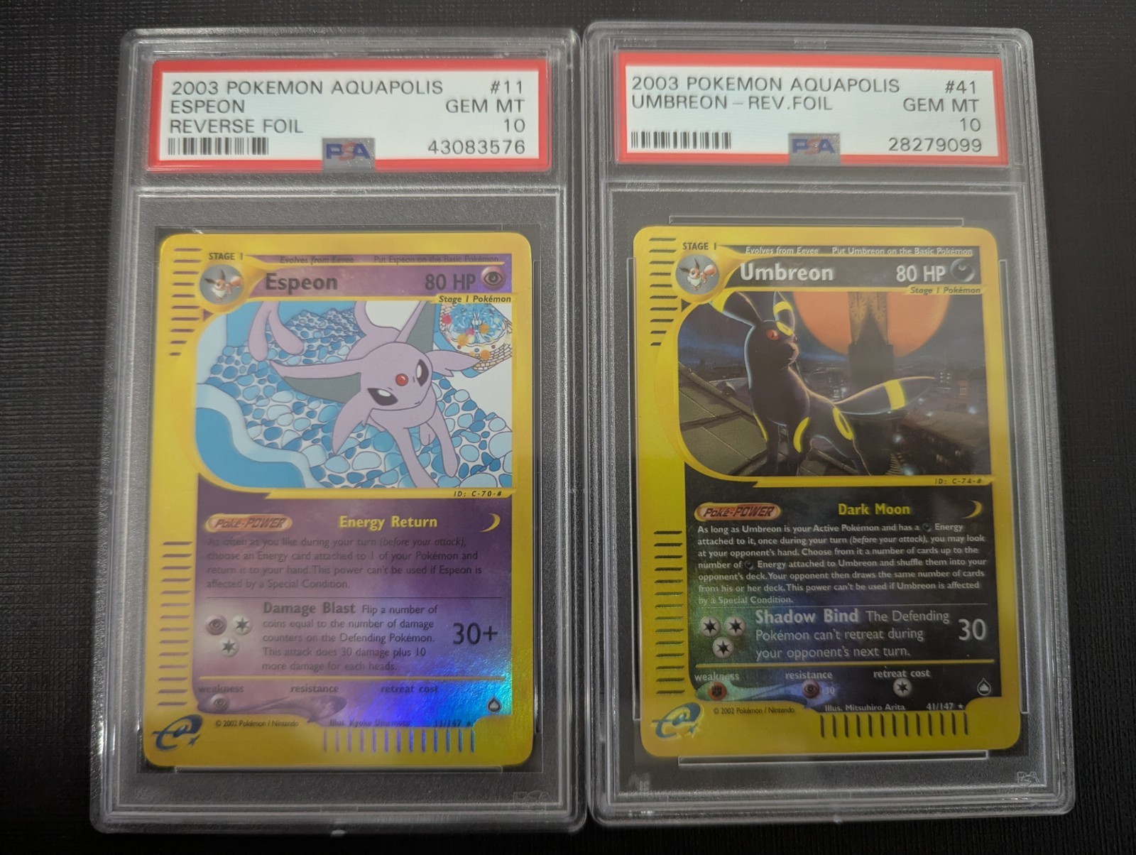 PSA 10 Umbreon 41 / Espeon 11 Reverse Holo Aquapolis Pokemon Italian 2003 PSA 10 Umbreon 41 / Espeon 11 Reverse Holo Aquapolis Pokemon Italian 2003