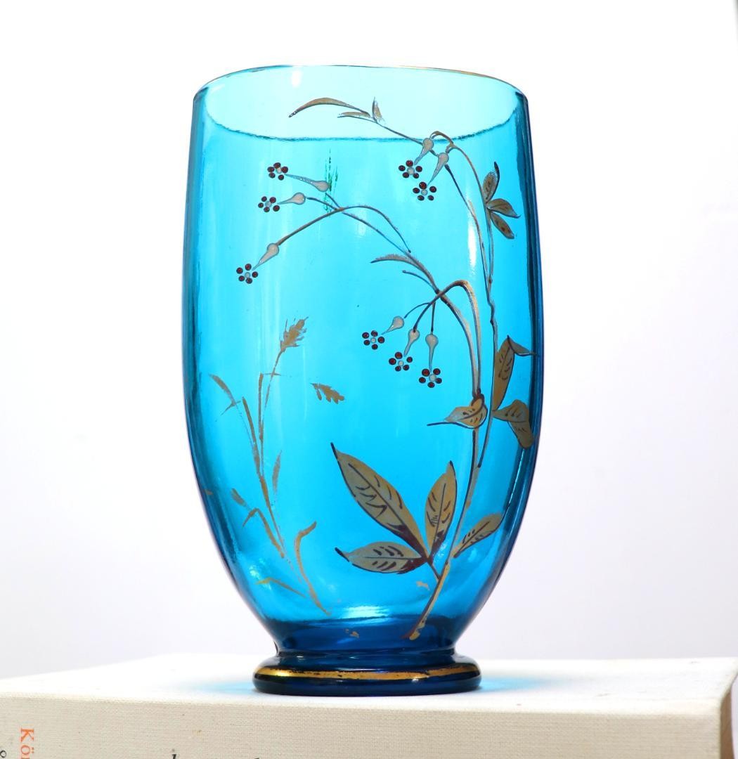 Old Baccarat Early Japonisme Circa 1878 Gold Enamel Snubbull Glass Vase