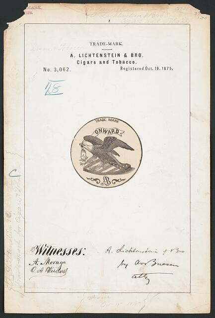 Photo:A Lichtenstein Bro Onward Cigars Tobacco Trademark 1875 Photo:A Lichtenstein Bro Onward Cigars Tobacco Trademark 1875