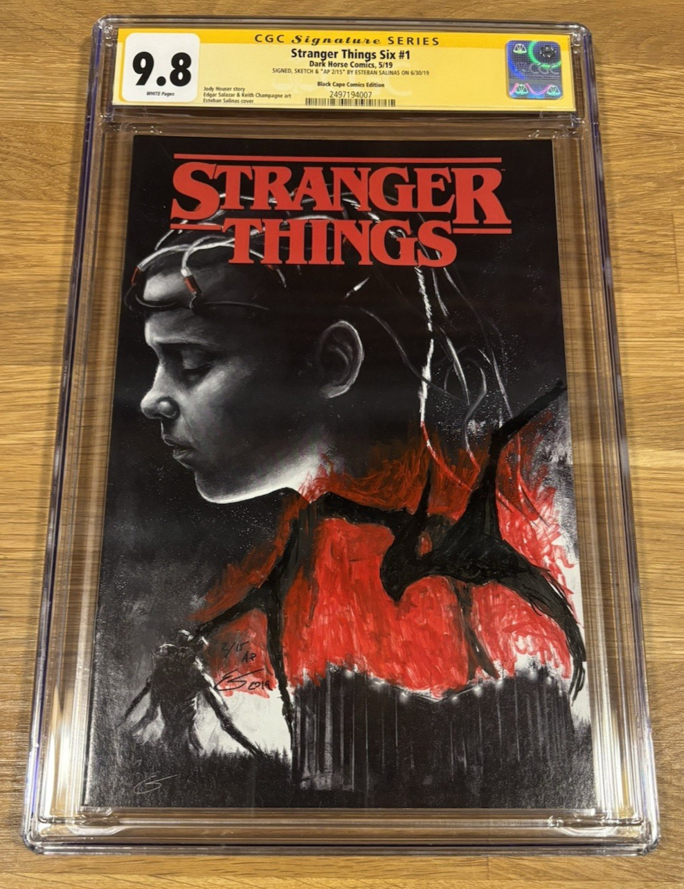 Stranger Things Six #1, Black Cape, CGC 9.8 SS, signed/sketch Salinas RARE 2/15 Stranger Things Six #1, Black Cape, CGC 9.8 SS, signed/sketch Salinas RARE 2/15