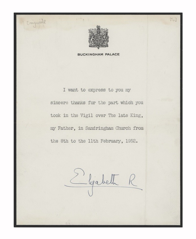 Queen Elizabeth II Signed Letter on King George VI PSA/DNA Encased Queen Elizabeth II Signed Letter on King George VI PSA/DNA Encased