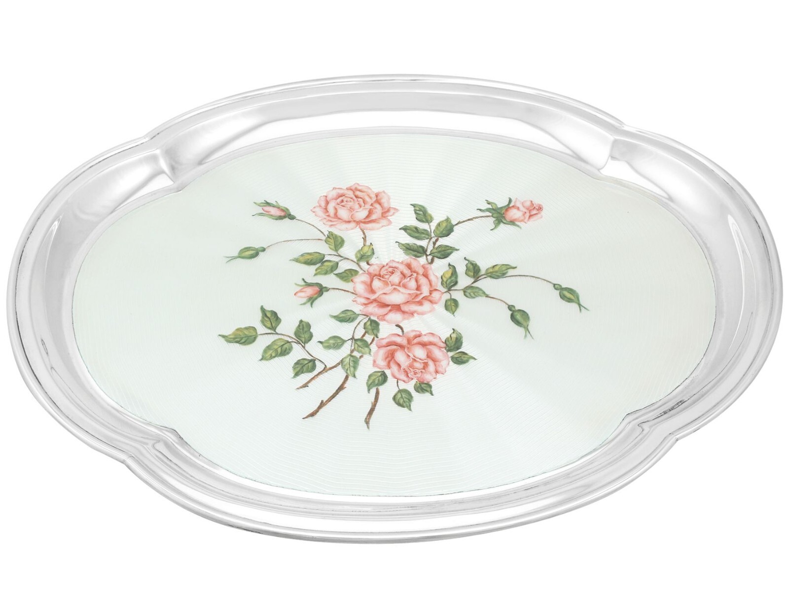 Vintage Sterling Silver Enamel Dressing Table Tray Birmingham 798g Length 35.6cm