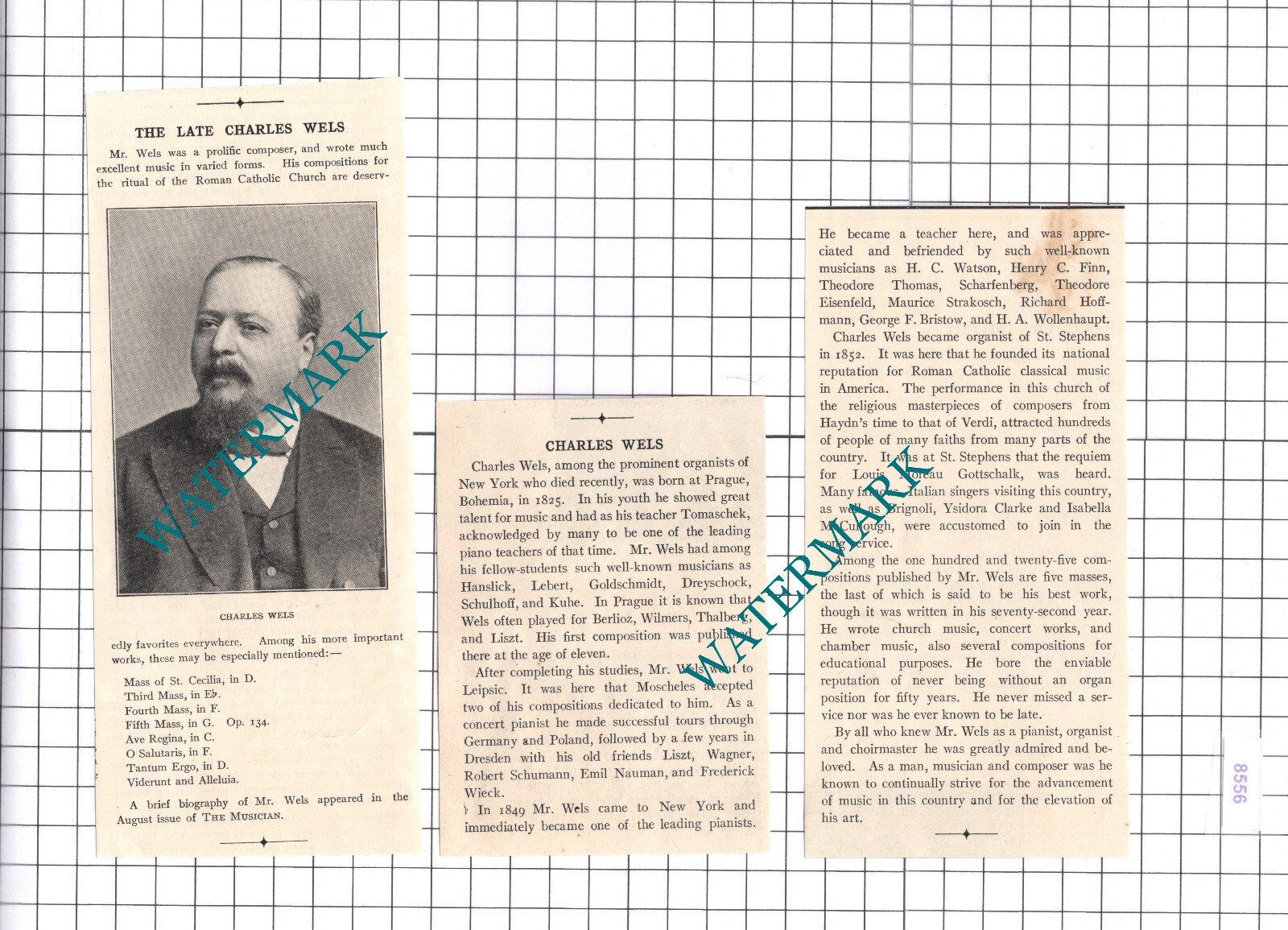 Charles Wels Composer Organist Obituary - 1906 Three-Part Clipping Charles Wels Composer Organist Obituary - 1906 Three-Part Clipping