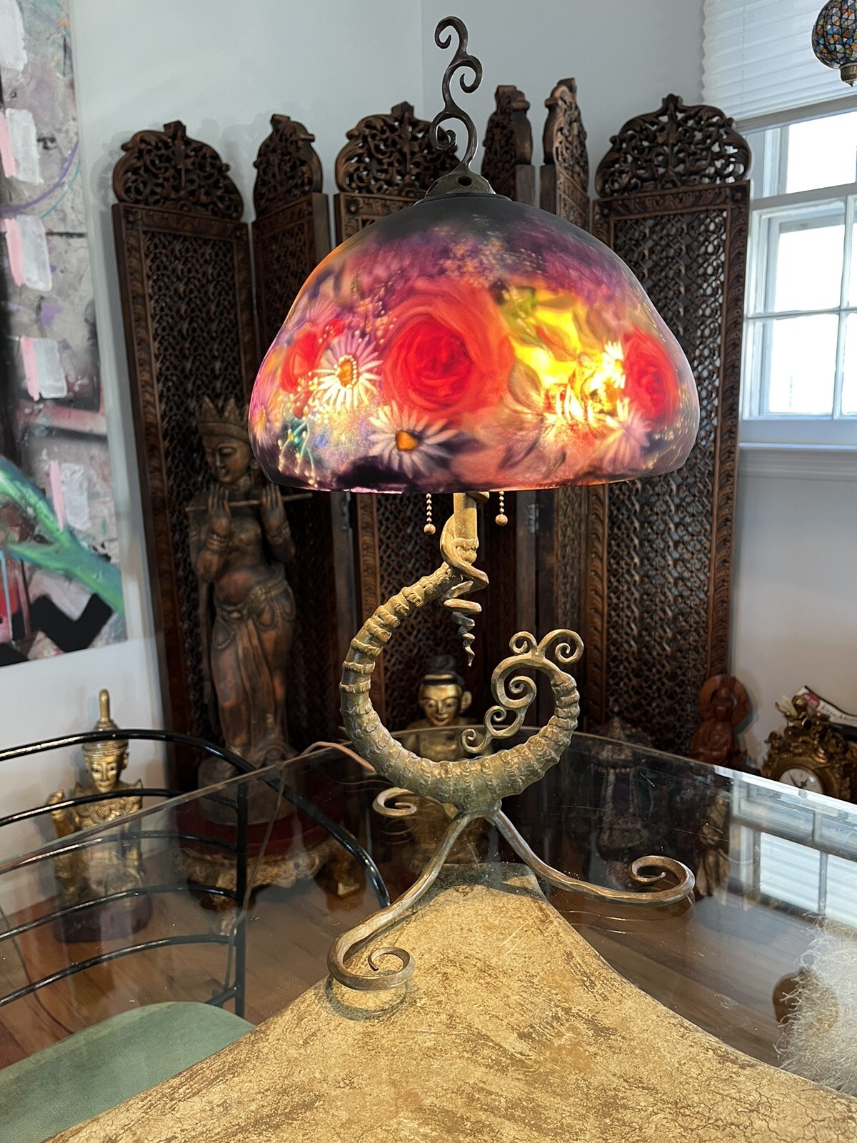 ULLA DARNI RARE REVERSE PAINTED SIGNED AUTHENTIC ORIGINAL TABLE LAMP ULLA DARNI RARE REVERSE PAINTED SIGNED AUTHENTIC ORIGINAL TABLE LAMP