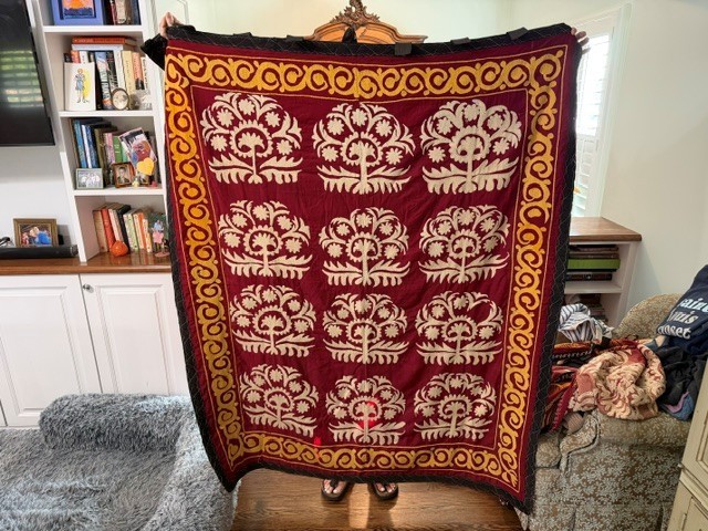 Two Vintage Uzbek Suzani wall hangings/curtains.  54' x 66