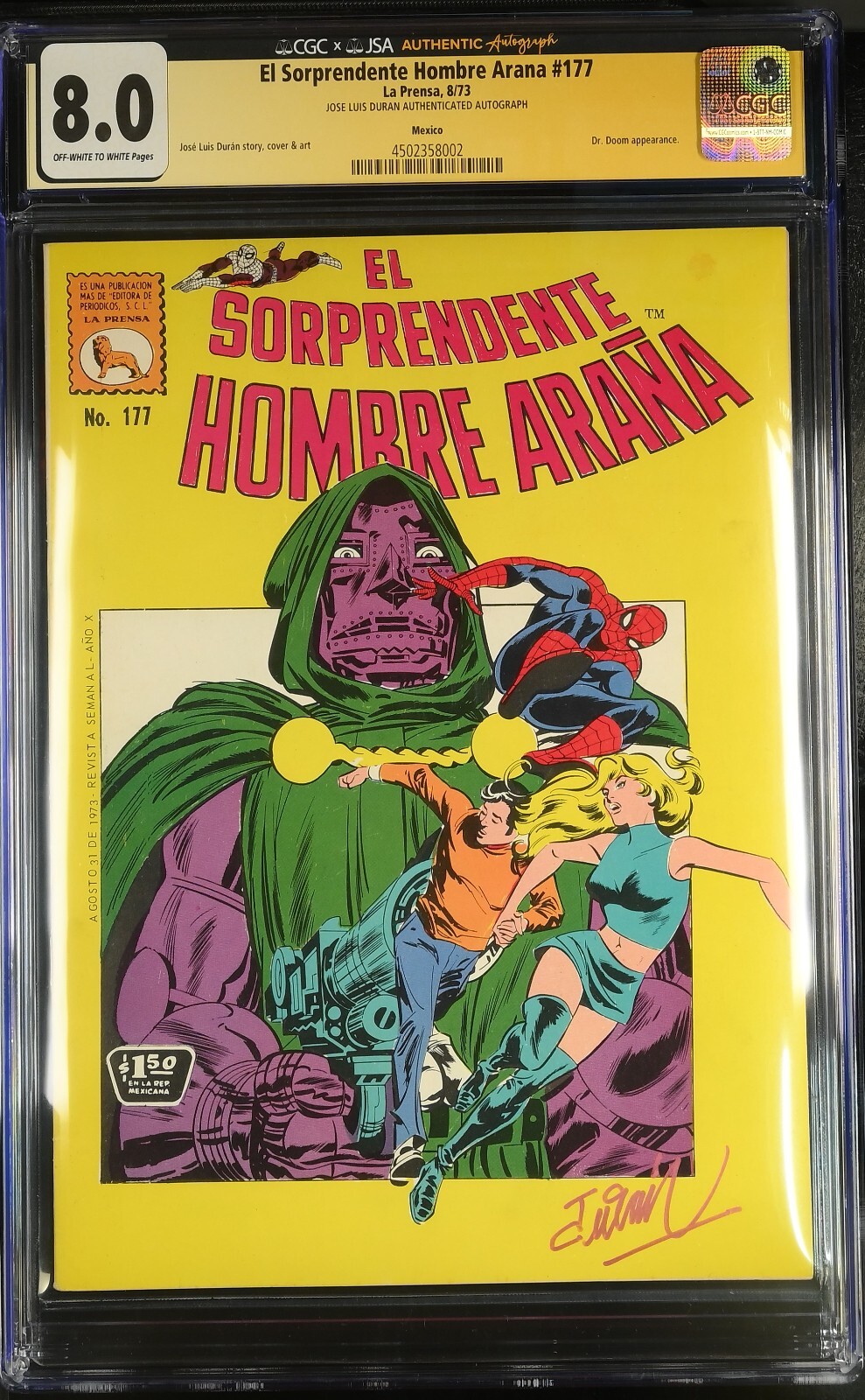 El Sorprendente Hombre Arana #177 CGC 8.0 Signed by Duran El Sorprendente Hombre Arana #177 CGC 8.0 Signed by Duran