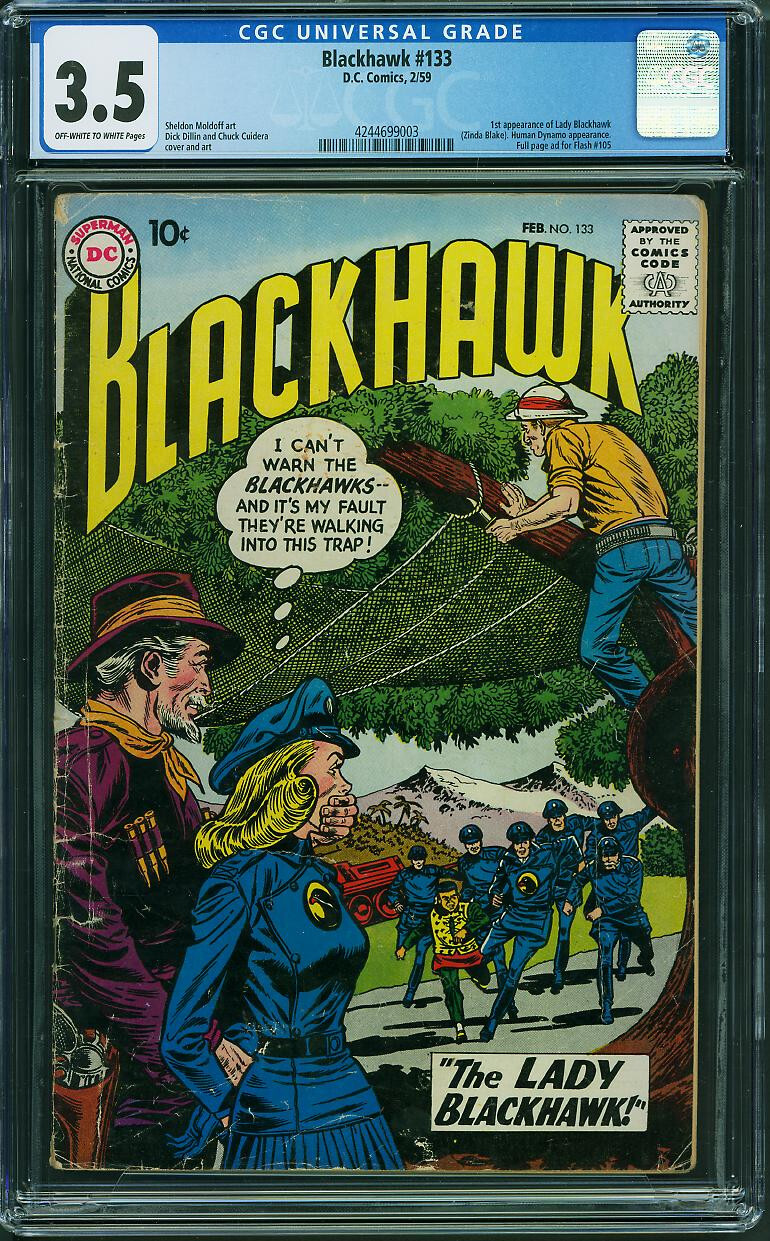 BLACKHAWK #133 CGC 3.5 DC Comics 1st app. Lady Blackhawk 1959 Comic P12? cm