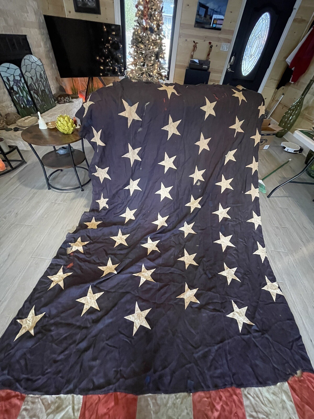45 Star US FLAG  VERY RARE  1890s  12'x18' Spanish American War BATTLE FLAG