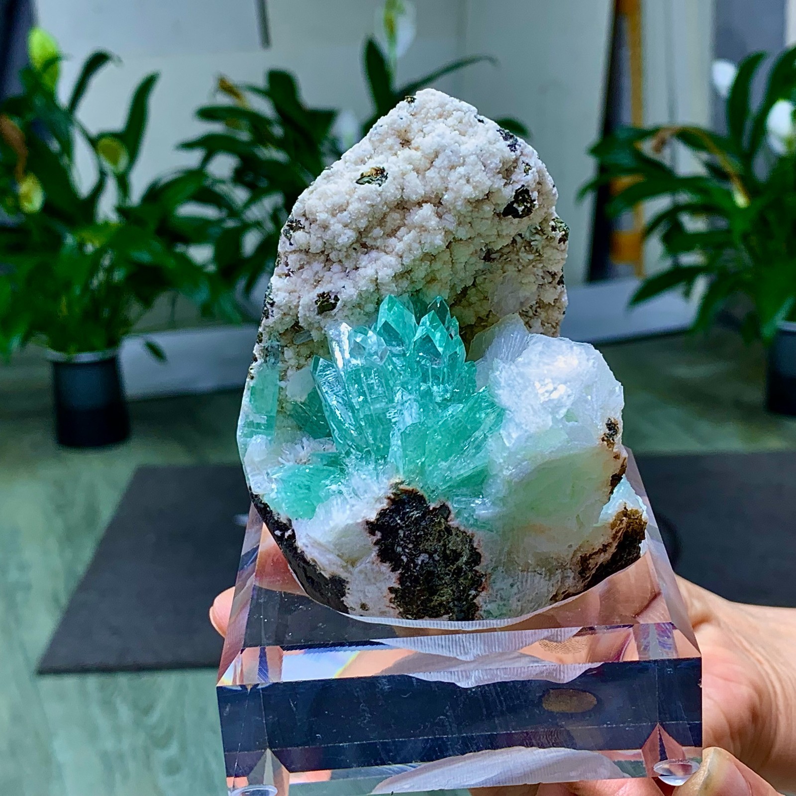 418G Natural apophyllite  on zeolite Crystal Quartz Ore Healing Mineral Specimen