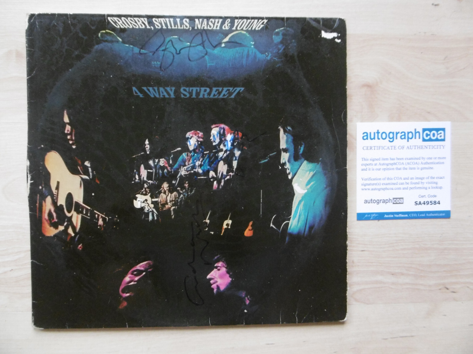 Crosby, Stills, Young & Nash Original Autographs Signed LP Cover Vinyl ACOA