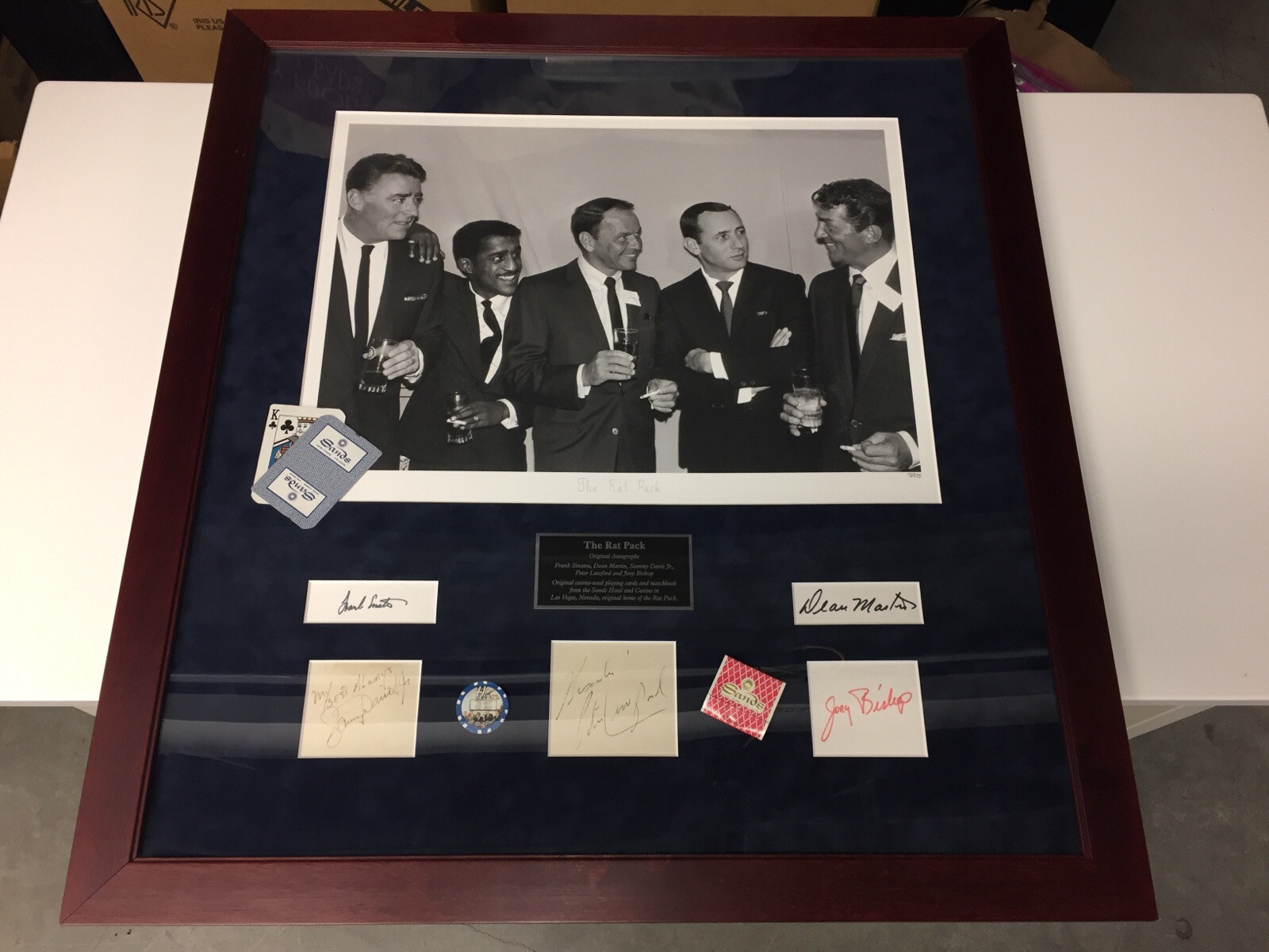 Framed Original Autographs The Rat Pack Sands Casino Cards Photograph Art Framed Original Autographs The Rat Pack Sands Casino Cards Photograph Art