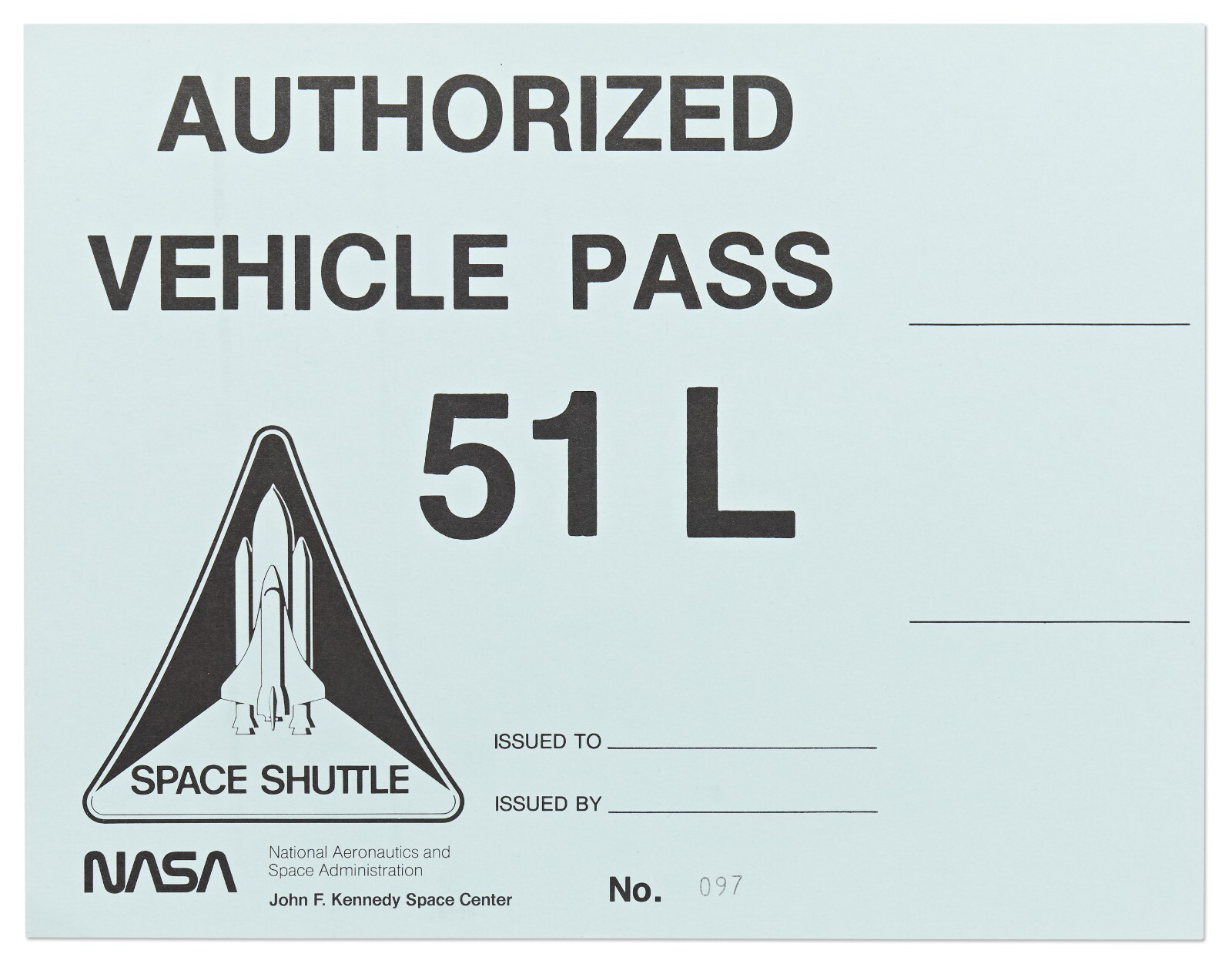 NASA Vehicle Pass for Space Shuttle Challenger STS-51-L