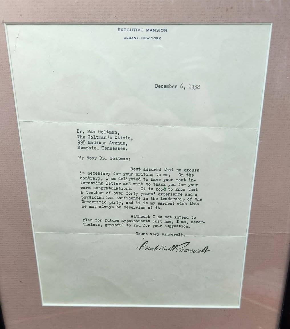 Franklin D Roosevelt Signed 1932 TLS Letter Dr Max Goltman Memphis TN Autograph Franklin D Roosevelt Signed 1932 TLS Letter Dr Max Goltman Memphis TN Autograph