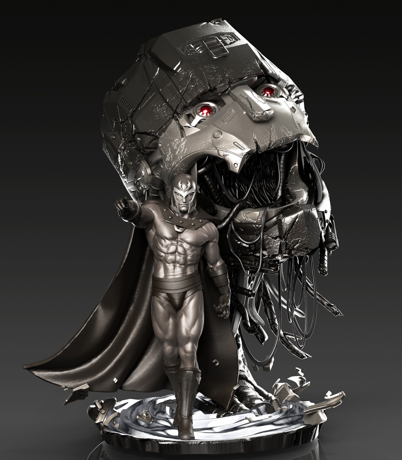 FM Studios Marvel Magneto vs Sentinel Head Polystone Diorama Statue Model FM Studios Marvel Magneto vs Sentinel Head Polystone Diorama Statue Model