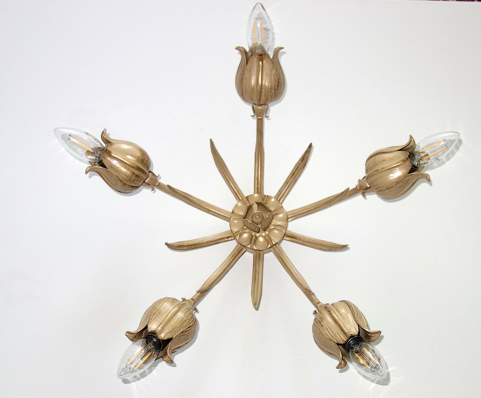 High Quality Koch and Söhne Brass Tulip Ceiling Light 5 Burner