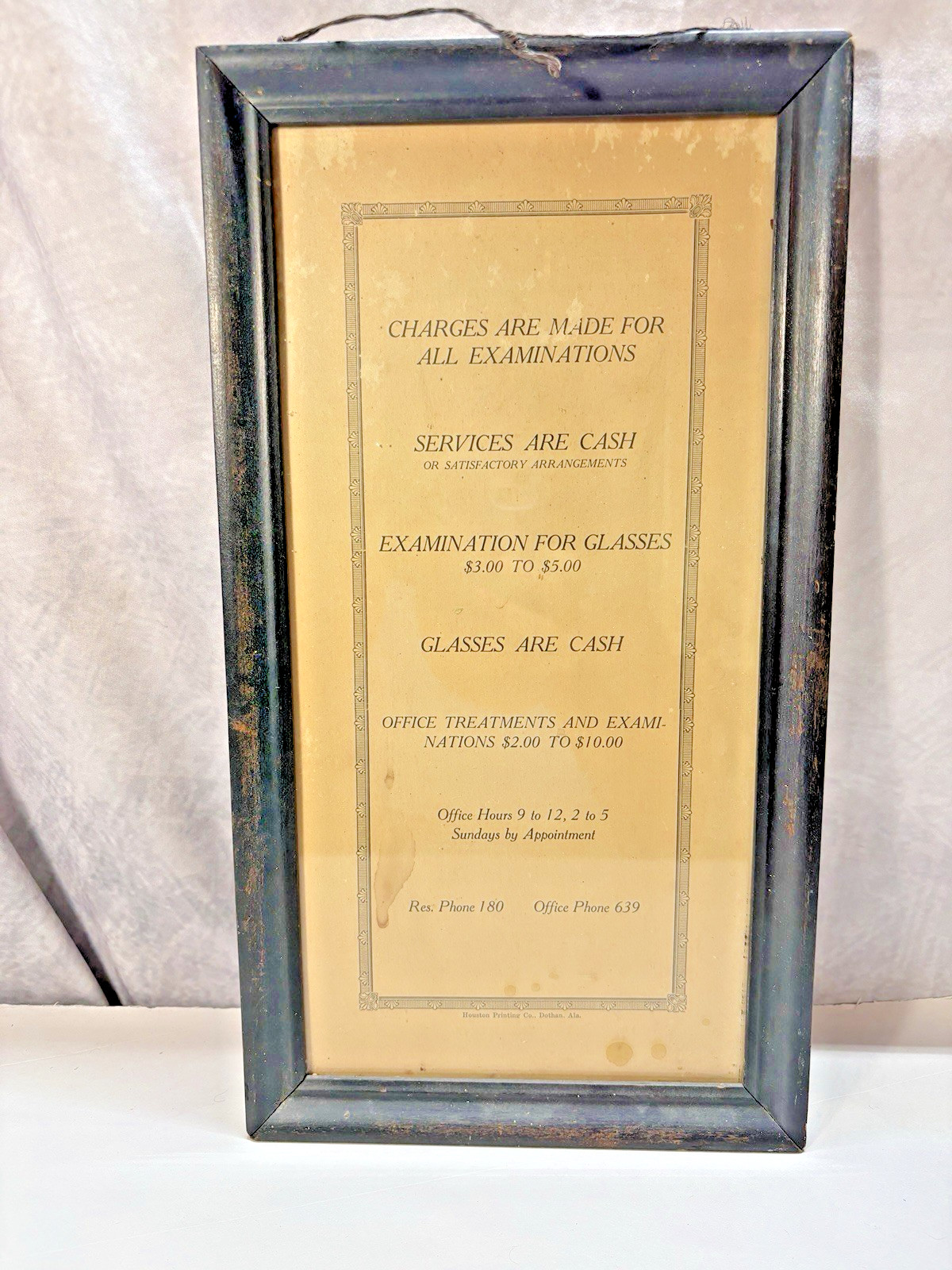 Vintage Optometrist/Medical Office Policy Sign Framed GJ-22