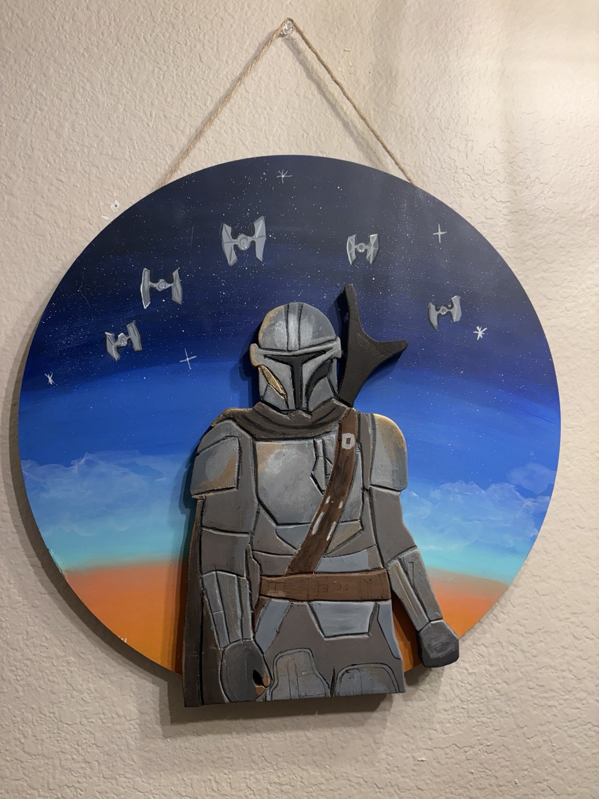 Hand carved Star Wars The Mandalorian Wall Art Hanging Plaque 16x16 